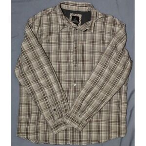 Prana Holton Plaid Long Sleeve Button Up Shirt Men's Brown White Size‎ 2XL